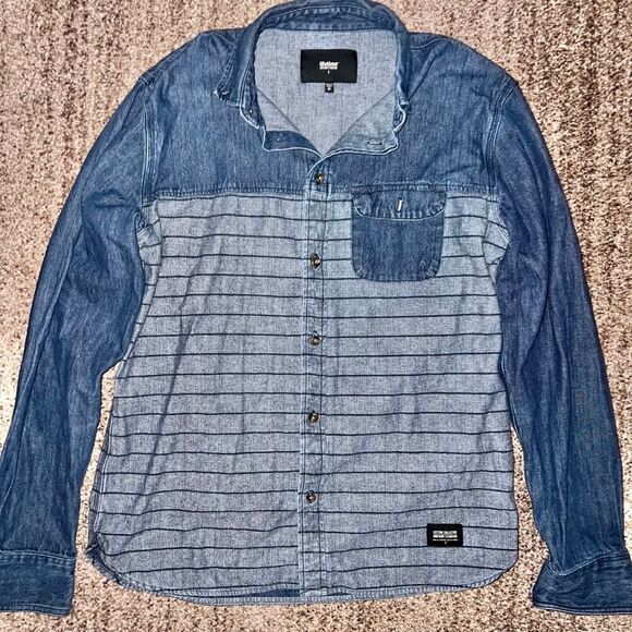 Lifetime Collective Uniform Standard Men's Denim Striped Button Down Long Sleeve - Picture 6 of 11